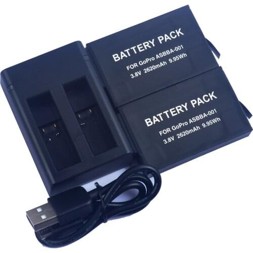 ASBBA-001 Battery For Gopro ASBBA-001 Batteries Gopro Fusion 360-Degree Action Camera Dual USB Charger