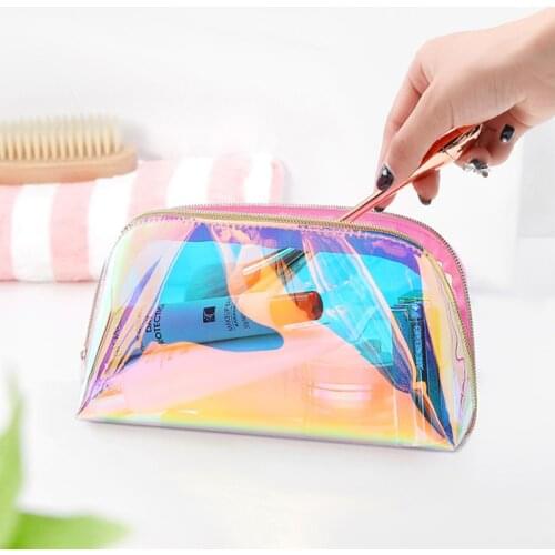 Bling Bling Holographic Beauty Organizer Pouch Clear Iridescent Clutch TPU Cosmetic Bag Waterproof Dream Colorful Toiletry Bags