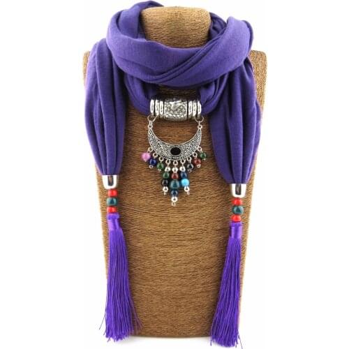 Bohemian Multicolors Ceramic Beads Pendant Necklace Scarf Jewelry Vintage Scarfs Ladies NK1079