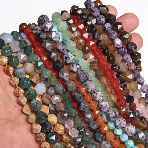 6 8 10MM Natural Stone Beads Indian Agat Malachite Amazonit Faceted Beads Freeform Bulk Bead For Unique Women Jewelry Making DIY