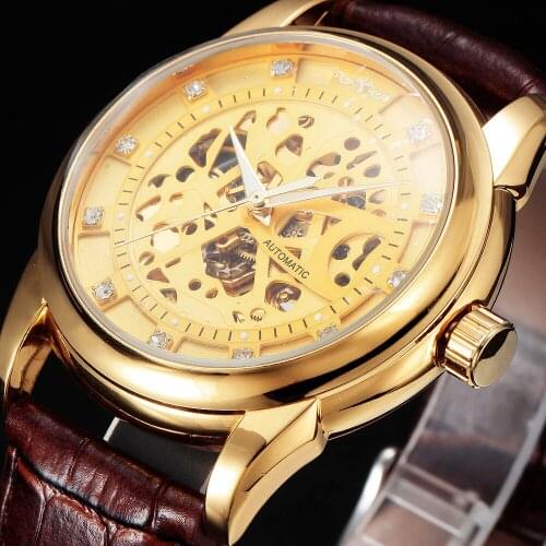 Winner Watch Royal Diamond Design Gold Clock Montre Homme Mens Watches Top Brand Luxury Male Skeleton Mechanical Wristwatch