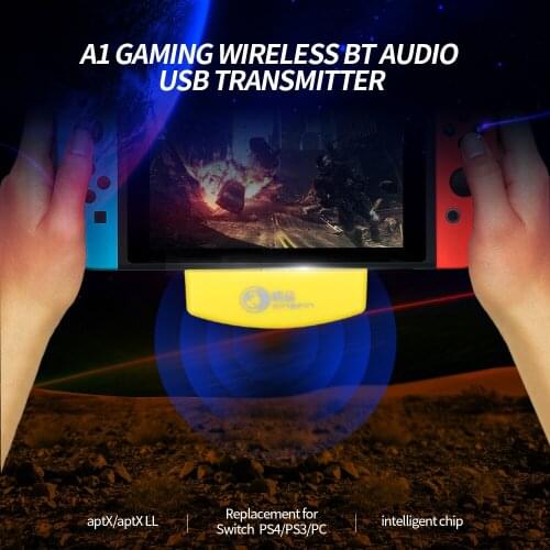 Black/Yellow Gaming Wireless BT Audio USB Transmitter Built- in Digital Microphone Replacement for NS Switch/PS4/PS3/PC