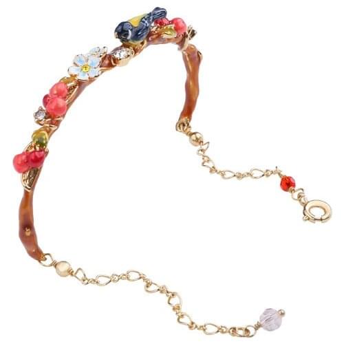 European and American New Style Fashion Personality Trend Hand-painted Enamel Glaze Oriole Bird Cherry Garden Bracelet Bangle