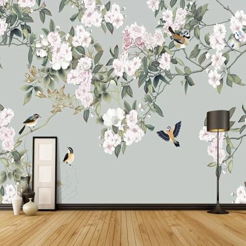 Custom Mural Wallpaper 3D Flowers And Birds Wall Painting Living Room Study Home Decor Self-Adhesive Waterproof Photo Wall Paper