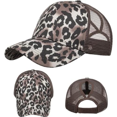 Casual Women mesh cap Adjustable Summer Leopard Print Anti UV Ponytail Hat Outdoor Sports girls fashion Baseball Cap