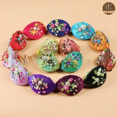 Wholesale 10pcs mix colors ribbon embroidered jewelry earing boxes coin purses