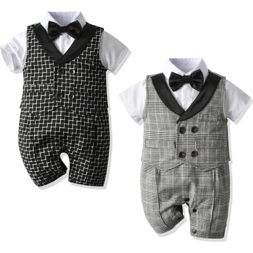 Boy Clothes Romper Jumpsuit Formal Dress Gentleman Bow Tie Clothes Sets Boys Party Clothes Vest Shorts Suits Party 3 PCS Outfits