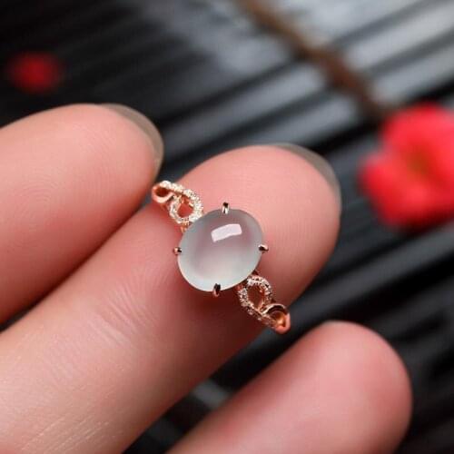 Original new diamond-encrusted ice seed chalcedony egg round opening adjustable ring elegant charm retro female silver jewelry
