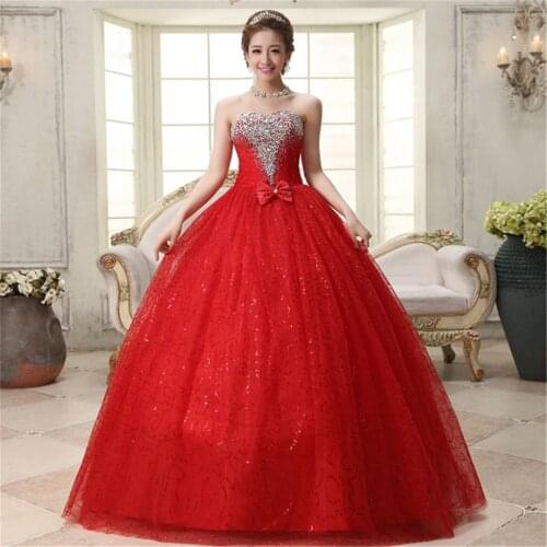 Hot Selling Cheap White Red Quinceanera Dresses Ball Gown Beaded Bow Lace Up Sweet 16 Prom Party Gown Vestido 15 Anos QD148