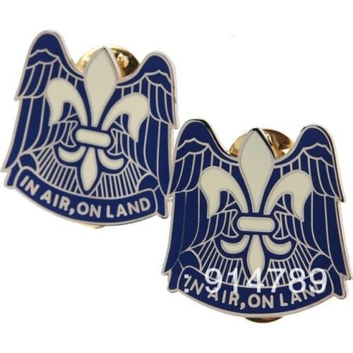 PAIR OF US 82ND AIRBORNE DIVISION "IN AIR ON LAND" METAL PIN BADGE