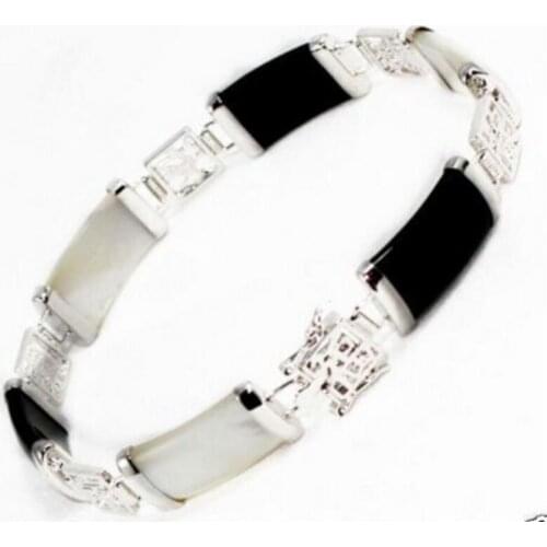 Fashion jewelry New Style Natural stone Black Natural&White Shell Fortune Luck Link Bracelet (A0427) -Bride jewel