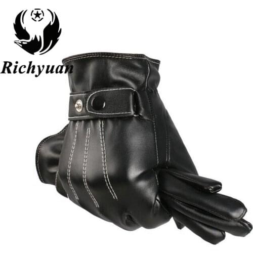 Mens Genuine Leather Gloves Black Touch Screen Gloves Button Fashion Brand Winter Warm Mittens New Winter Gloves