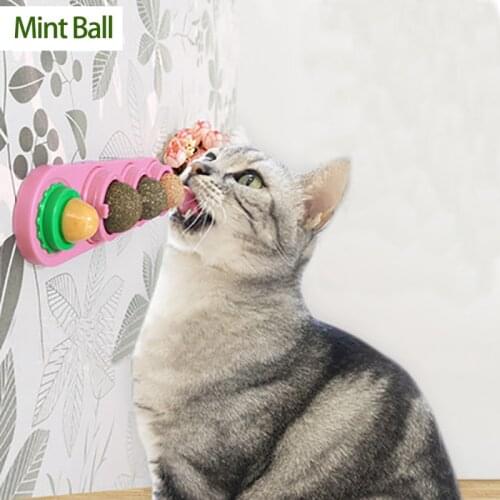 Pet Cat Catnip Ball Three Consecutive Rotating Mint Balls Teething Molar Catnip Ball Cat Treat Toys Rotated Wall Cat Accessories
