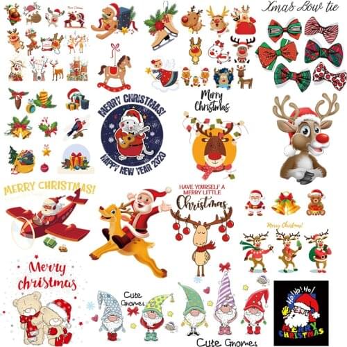 Santa Claus Patches For Clothing DIY Heat Transfer Sticker Washable Iron On Patch T-Shirt Hoodies Christmas Girl Deer Applique