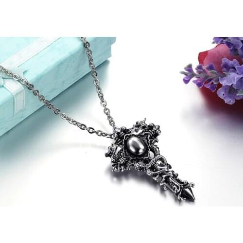 Anti Allergy New Arrival Gothic Cool Cross Stainless Steel Pendant Necklace for Men Punk Vintage Carved DIY Titanium Necklaces