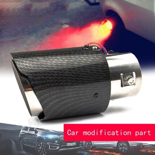 Total Length 164mm Car Exhaust Pipe Rear Tail Throat Muffler Tip With LED Light Lamp Red/Blue Universal Modification Accessories