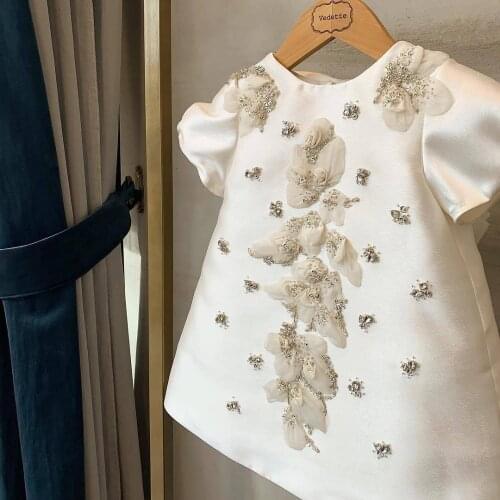 Sequin Infant Baby Girls Flower Dresses Christening Gowns Newborn Babies Baptism Clothes Princess tutu Birthday White Lace Dress