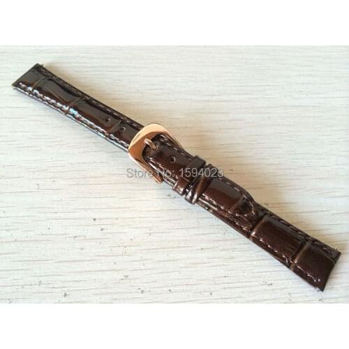14mm (Buckle12mm) T085210A T085207 High Quality gold Plated Pin Buckle + Brown Genuine Leather WatchBand Strap