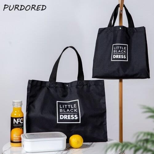 PURDORED 1 Pc Large Black Shopping Bags Foldable Oxford Shopping Bag Reusable Shopping Bags Fruit Storage Shoulder Bag Handbag