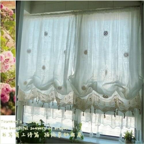 150*175cm Pastoral Style Adjustable Balloon Curtain Living Room Shade White Window Treatment Curtains For Windows