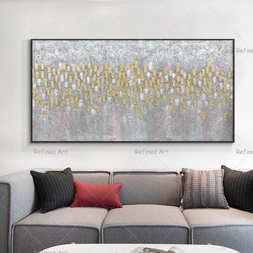 Hand Painted 3D Palette Knife Golden texture Canvas Oil Painting Wall Decoration Life Art Home Office Modern Bedroom Decor Mural