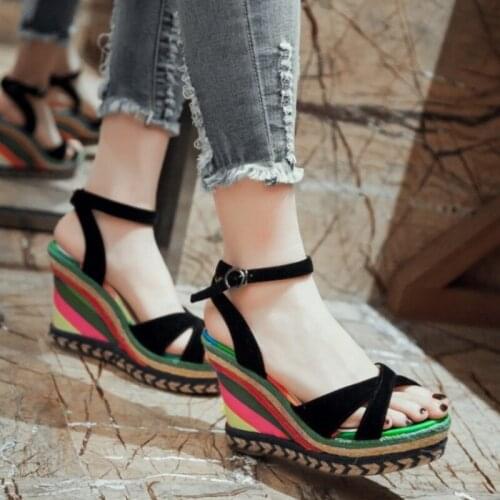 Rainbow Wedge Sandals Women Shoes Handmade Female Shoes High Heels Platform Sandals Leisure Ladies Shoes Pumps