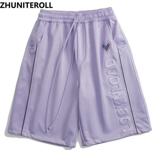 Harajuku Fashion Shorts Men Reflective Heart Print Streetwear Hip Hop Short Sweatpants Jogger Baggy Skateboard Summer Trousers