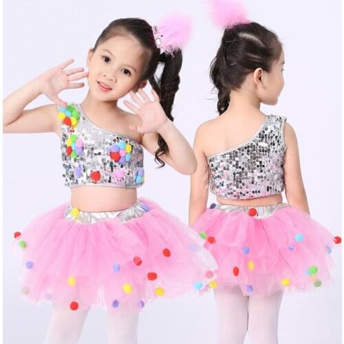 Childrens Dance Stage Costume for Girls Modern Kids Jazz Dance Costumes Sequin Clothes for Salsa Contemporary Dance Costumes