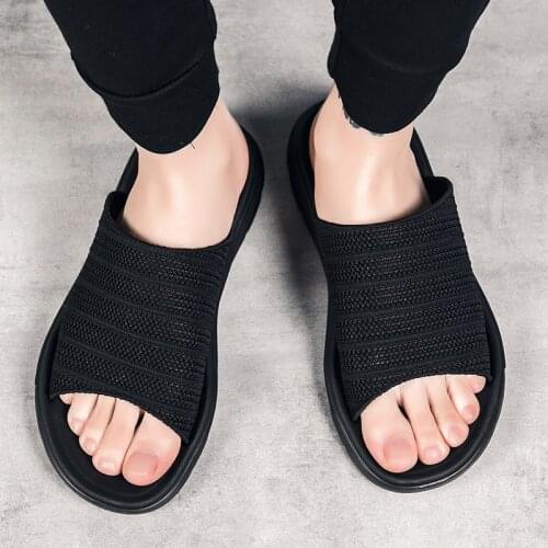 Summer Men Breathable Mesh Slippers Street Walking Casual Shoes For Males Comfortable Slides Outdoor Slip On Shoes