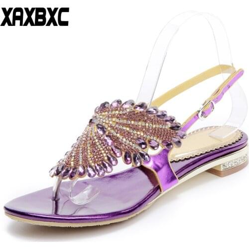 XAXBXC 2018 New Summer Crystal Low Heels Rhinestone Gladiator Peep Toe Sandals Women Bridesmaid Sandalias Wedding Party Shoes