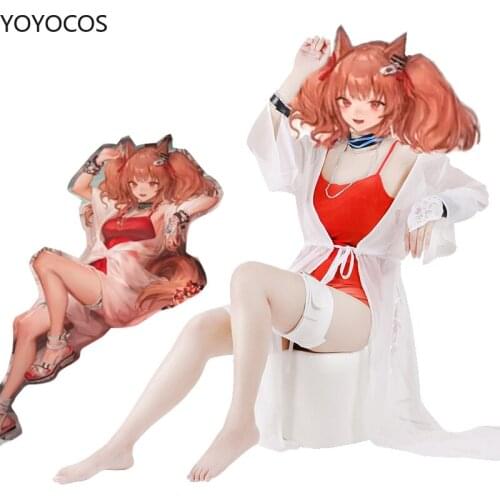 YOYOCOS Arknights Angelina Cosplay Costume Sexy Red Thin Women Swimsuit Game Cosplay Costumes Summer Beachwear Party Holiday