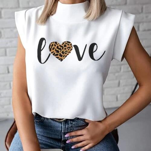 Women Elegant Chain Print blouse shirts New Summer Casual Stand Neck Pullovers tops Lady 2XL Fashion cute Eye Short Sleeve Blusa