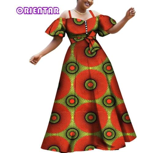 2020 Women African Dresses Fashion Off Shoulder Puff Sleeve Party Ball Gown African Print Cotton Lady Long Dashiki Dress WY3609