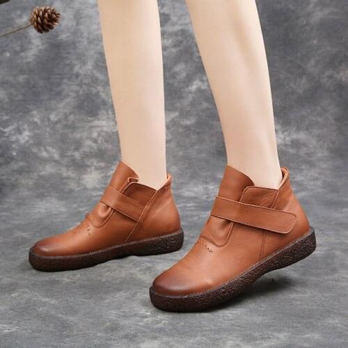 Women Winter Boots Genuine Cow Leather Woman Shoes Ankle Platform Round Toe Flat Heel Retro Soft 2019 New Fashion Free Shipping