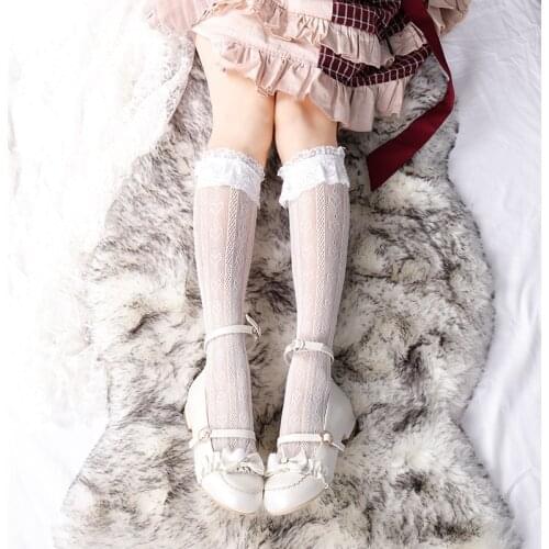 White Black Yellow Jk Girl Hollow Out Sweet Heart Ruffles Calf-length Thin Gothic Sock Lady Dark Lolita Women Lace Socks 2021