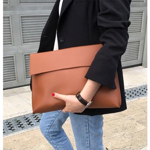 New Fashion 2021 Women A4 Briefcase Luxury 13 inch Laptop Handbag Envelope Large Evening Clutch Bag Leather Designer Brown Black