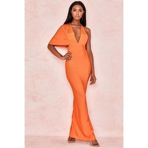 Bandage Dresses Orange Black Sexy V Neck Side Split Women Summer 2021 Evening Party Dress Slim Vestidos Femme Robe Longue BD1901