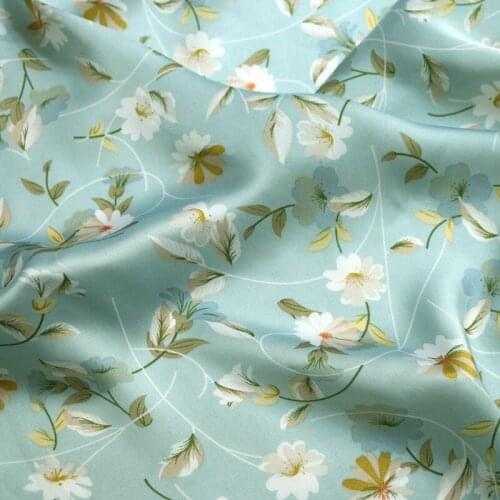 100cm*148cm Green Small Floral Satin Chiffon Fabric Silky Material For Dress
