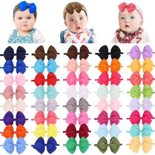 40Colors 4.8Inches Solid Color Ribbon Bows Headband For Kids Girls Bowknot Elastic Hair Band Boutique Headwear Hair Accessories