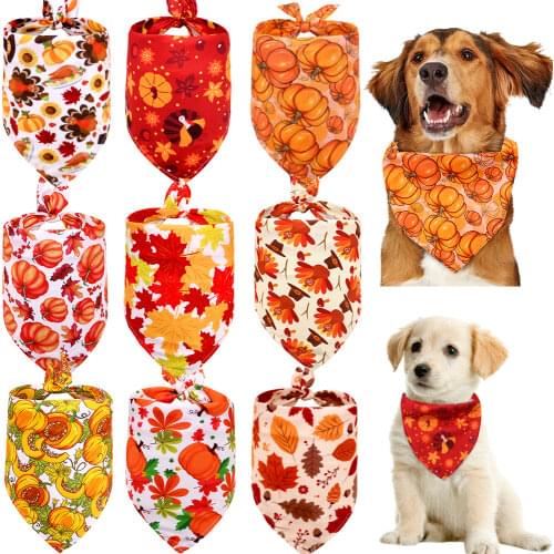 50pcs Dog Bandana Thanksgiving Pet Supplies Small Dog Cat Puppy Bandanas Scarf Fall Dog Accessories Pumpkin Turkey Dogs Bandana