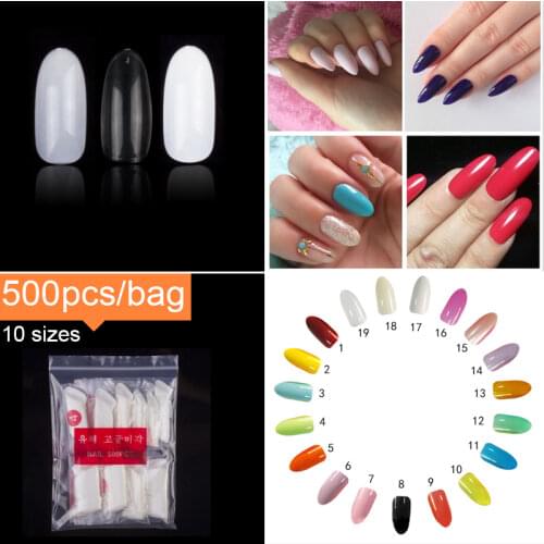 500 Pieces Per Pack Oval Shape False Nail Tips 17 Color Optional Acrylic Fake Nails Artificial Nails 10 Sizes Hot Red Purple