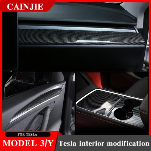 For Tesla Model 3 2021 Accessories Car Door Decoration Sticker Carbon Fiber ABS Model Y Model Three Door trim