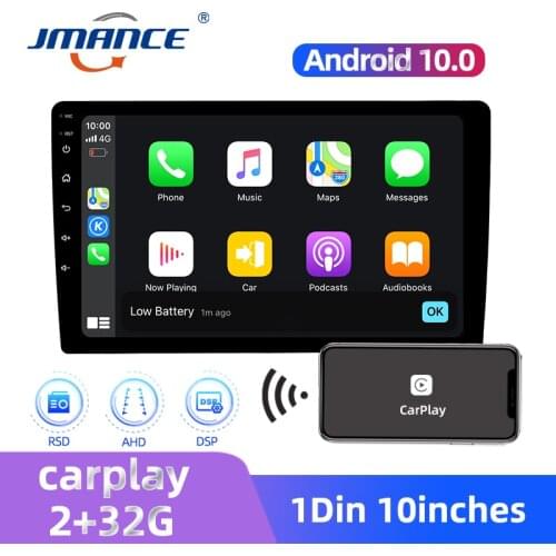 JMANCE Android 10 Carplay 2din AHD Car Radio 2.5D 10'' Maltimedia Stereo DSP & RDS 2GB + 32GB Car DVD Player For Android / IOS