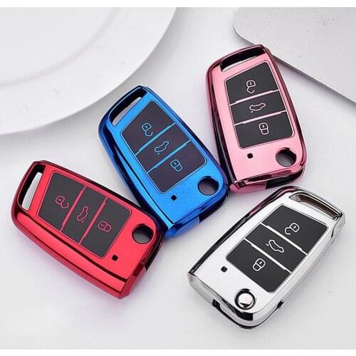 1pcs Soft TPU Car Key Case Cover For VW Volkswagen 17 18 Passat Golf GTI Flip Key Protective Shell