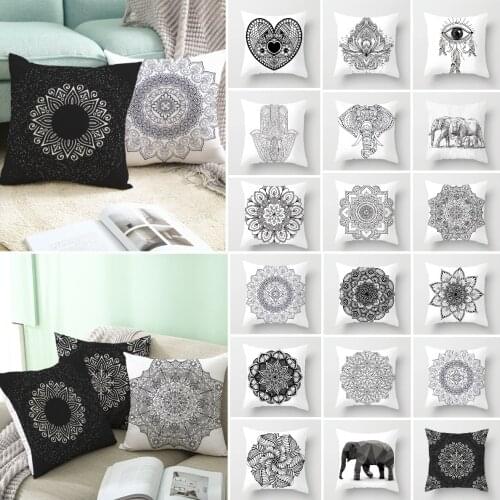 Black White Ethnic Mandala Cushion Cover Bohemian Decorative Polyester Pillowcase Modern Sofa Chair Simple White Throw Pillows