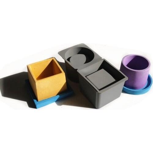 DIY Crafts Casting Tool Square Round Concrete Flower Pot Tray Silicone Mould Planter Epoxy Resin Mold