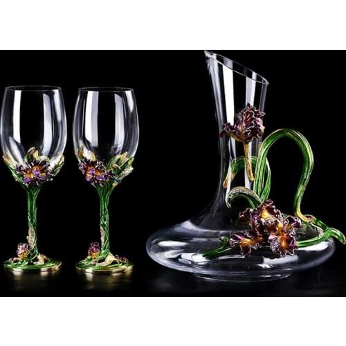 Enamel irises lead-free crystal glass red wine glass wakeup set Wine Glass cup Champagne Cup wedding gift Drinking utensils