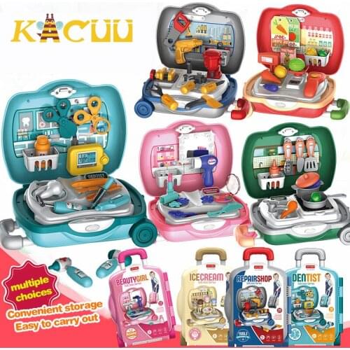Play House Toys Set Simulation Kitchen Ice Cream House Repair Tools Kit Trolley Case Childrens Fun Trolley Case Toys Kids Gift