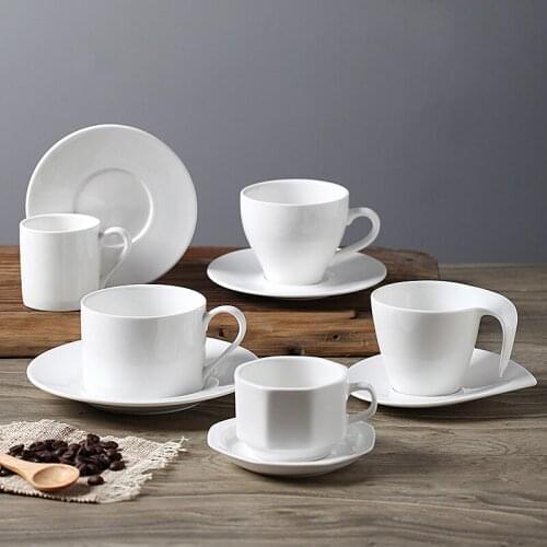 Ceramic Creative European Coffee Cup Pure White Simple Coffee Cup and Plate Set Customized Coffee Cup