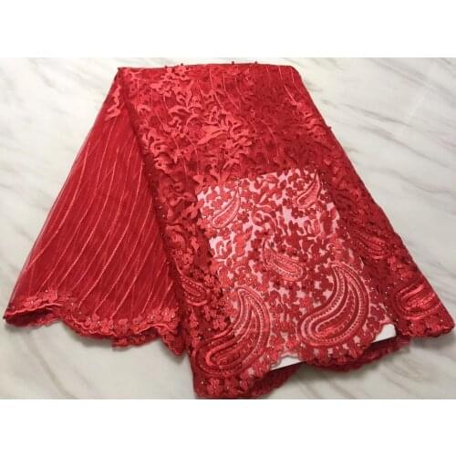 Red African lace fabric 2019 high quality lace, tulle lace fabric, ladies dress lace fabric PL2910